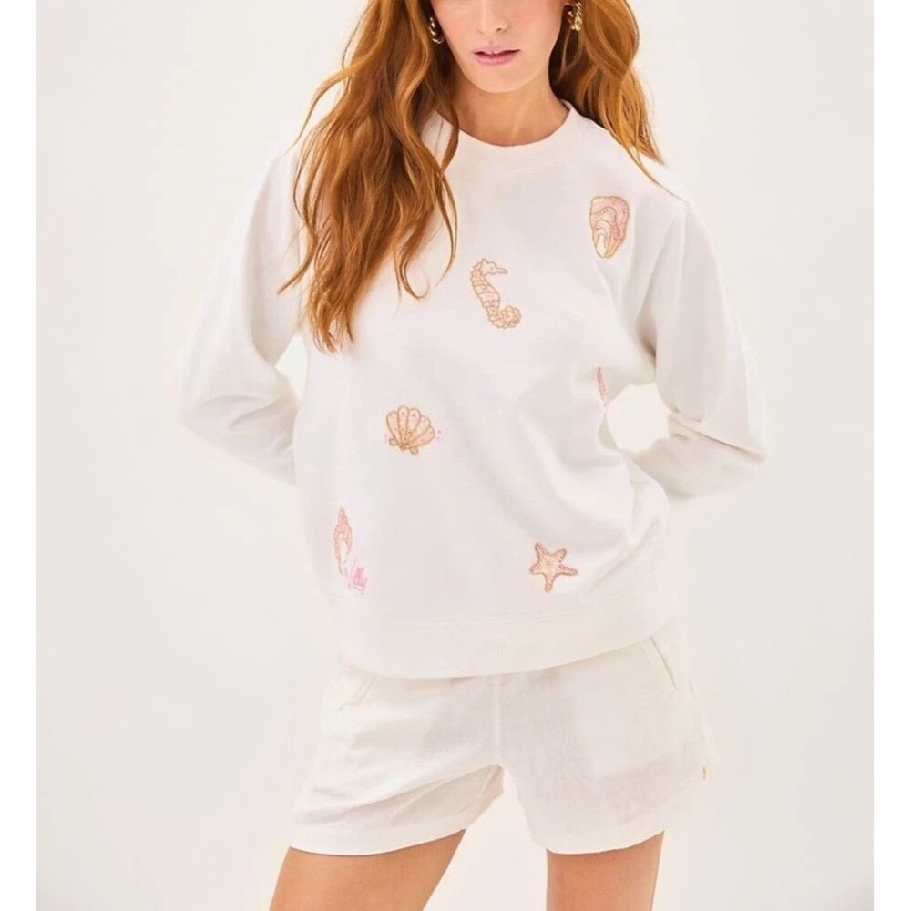 Lilly Pulitzer Ballad Long Sleeves Sweatshirt Top Embroidered Cotton XL 292018
